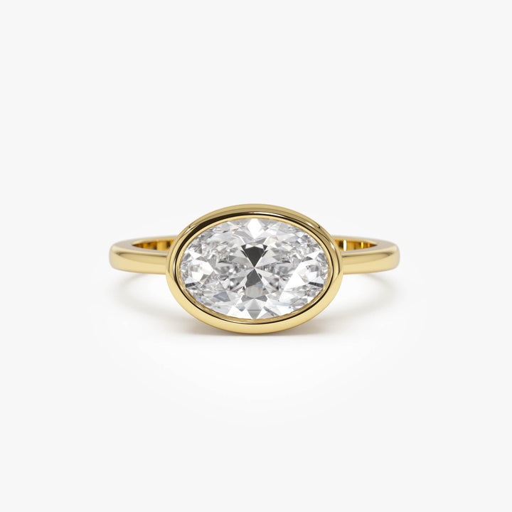 East West Classic Oval Shaped Lab Diamond Bezel Set Engagement Ring