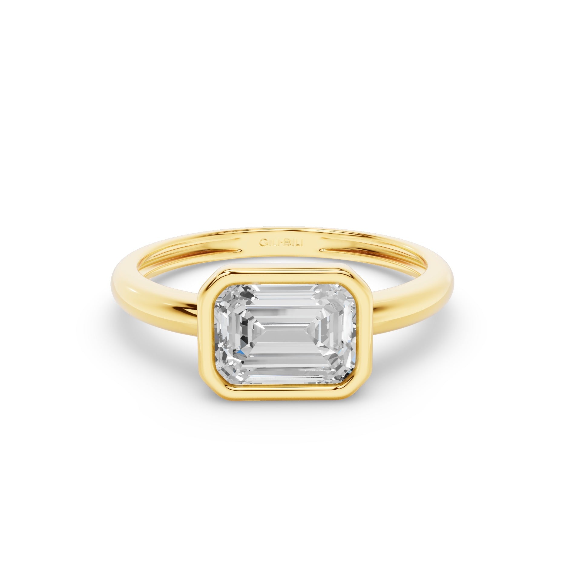 East West Emerald Cut Lab Grown Bezel Setting Engagement Ring