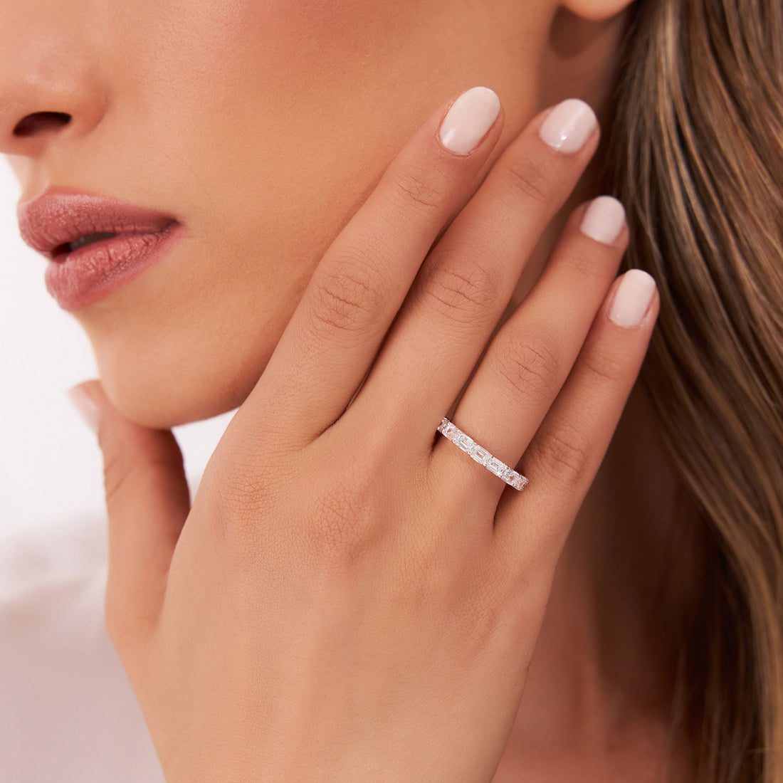East West Full Eternity Emerald Cut Lab Grown Diamond Ring