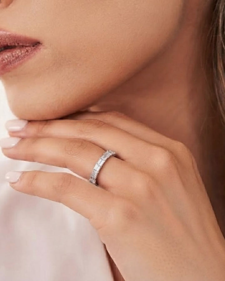 East West Full Eternity Emerald Cut Lab Grown Diamond Ring