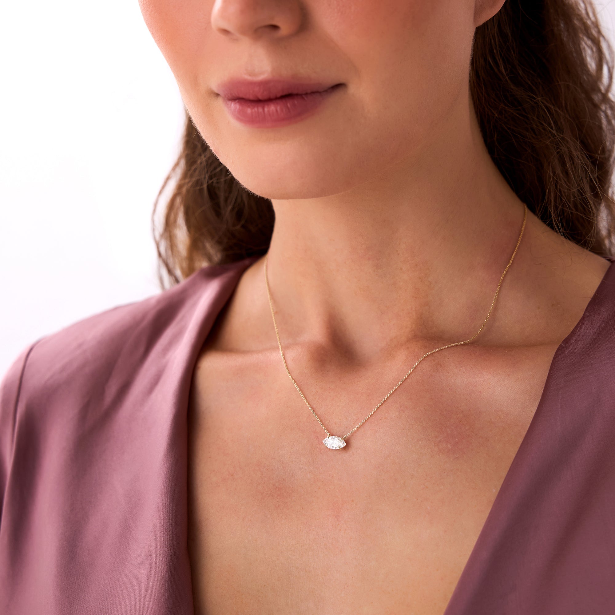 East West Marquise Shape Solitaire Lab Diamond  Necklace