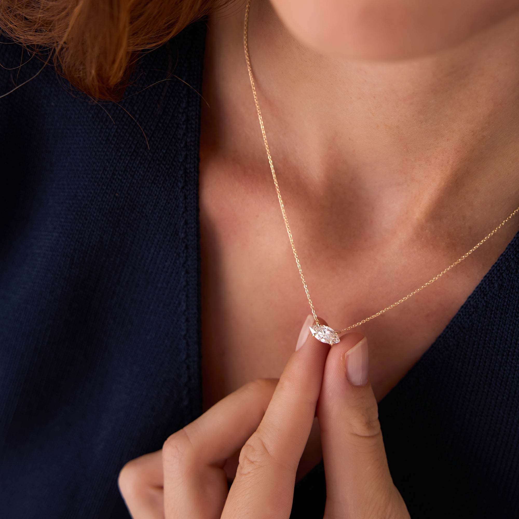 East West Marquise Shape Solitaire Lab Diamond  Necklace