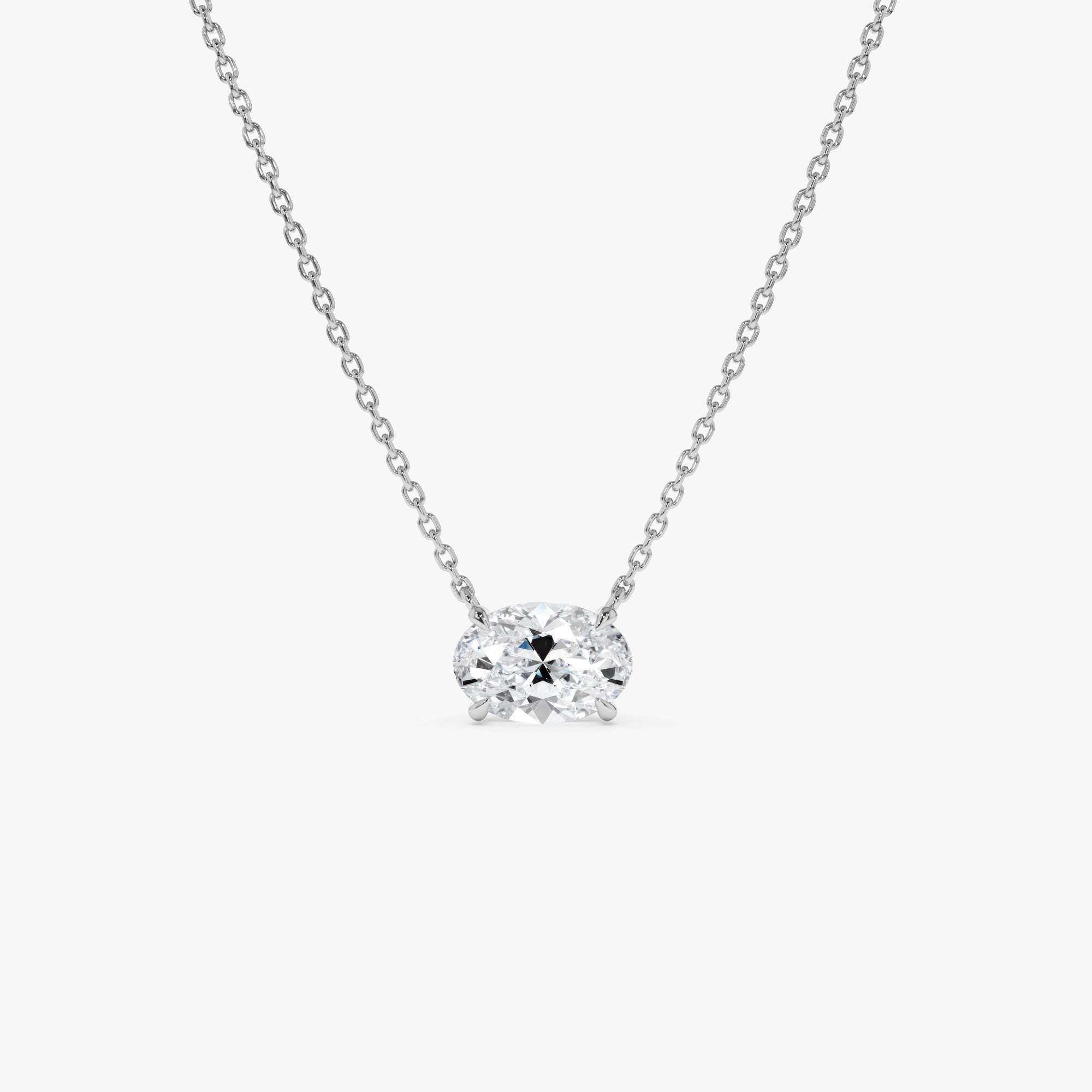 East West Oval Cut Solitaire Lab Diamond Necklace