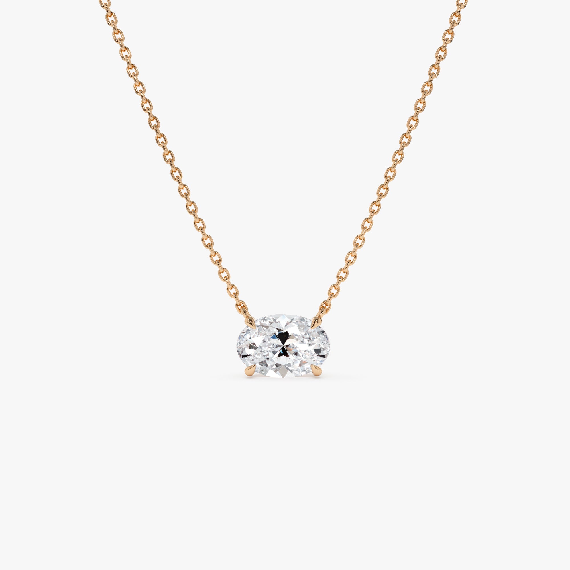 East West Oval Cut Solitaire Lab Diamond Necklace