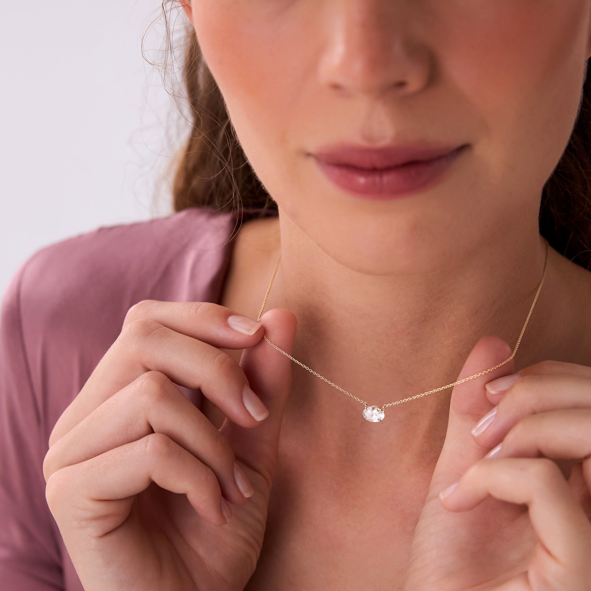 East West Oval Cut Solitaire Lab Diamond Necklace
