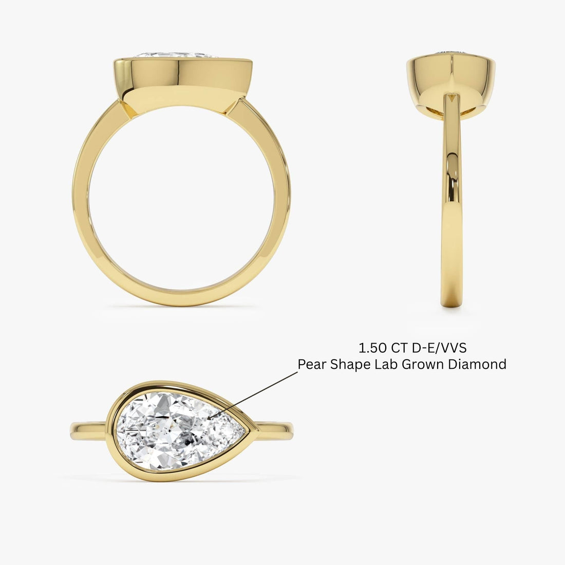 East West Pear Shaped Lab Grown Diamond Bezel Setting Engagement Ring