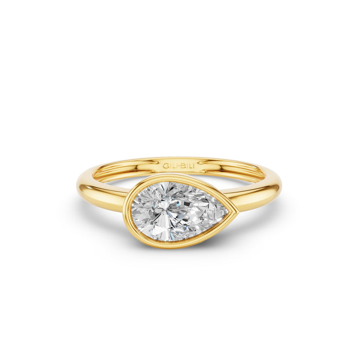 East West Pear Shaped Lab Grown Diamond Bezel Setting Engagement Ring