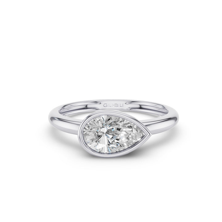 East West Pear Shaped Lab Grown Diamond Bezel Setting Engagement Ring