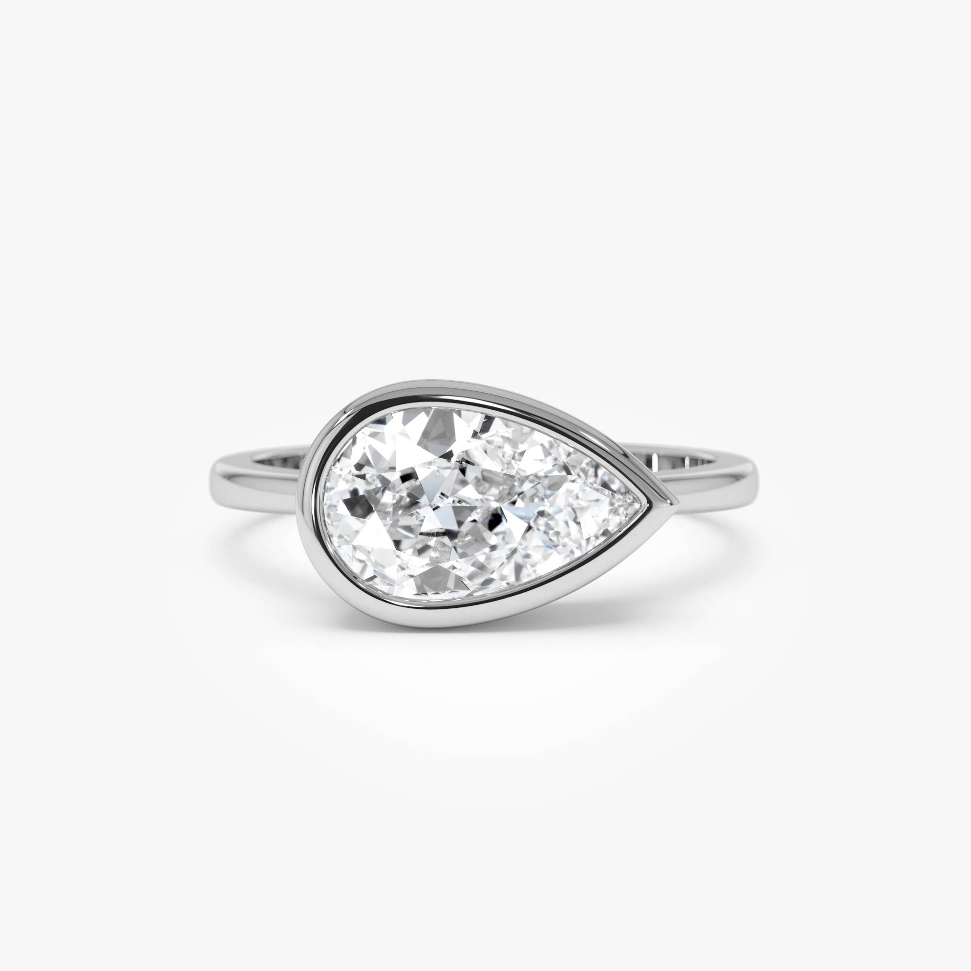 East West Pear Shaped Lab Grown Diamond Bezel Setting Engagement Ring