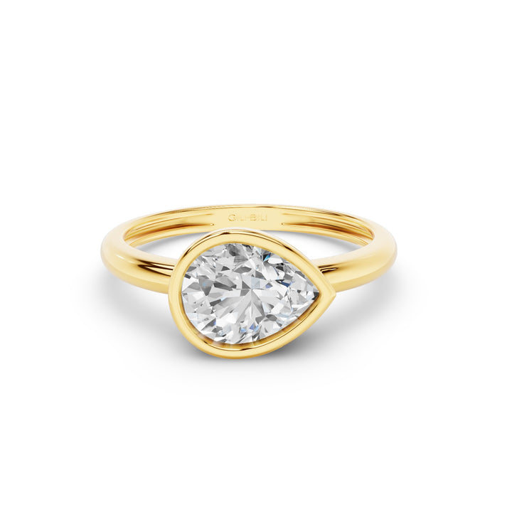 East West Pear Shaped Lab Grown Diamond Bezel Setting Engagement Ring