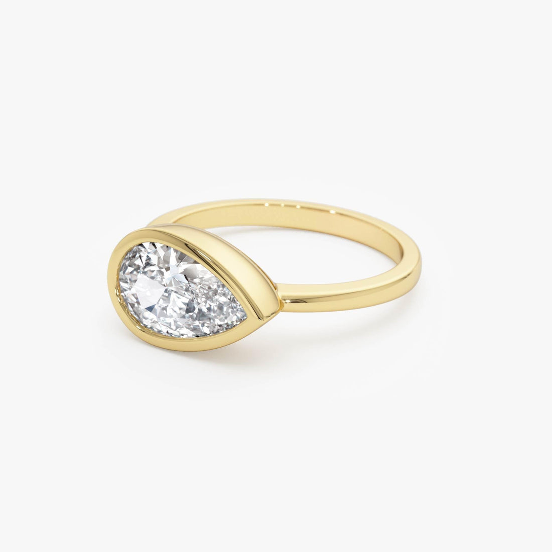 East West Pear Shaped Lab Grown Diamond Bezel Setting Engagement Ring