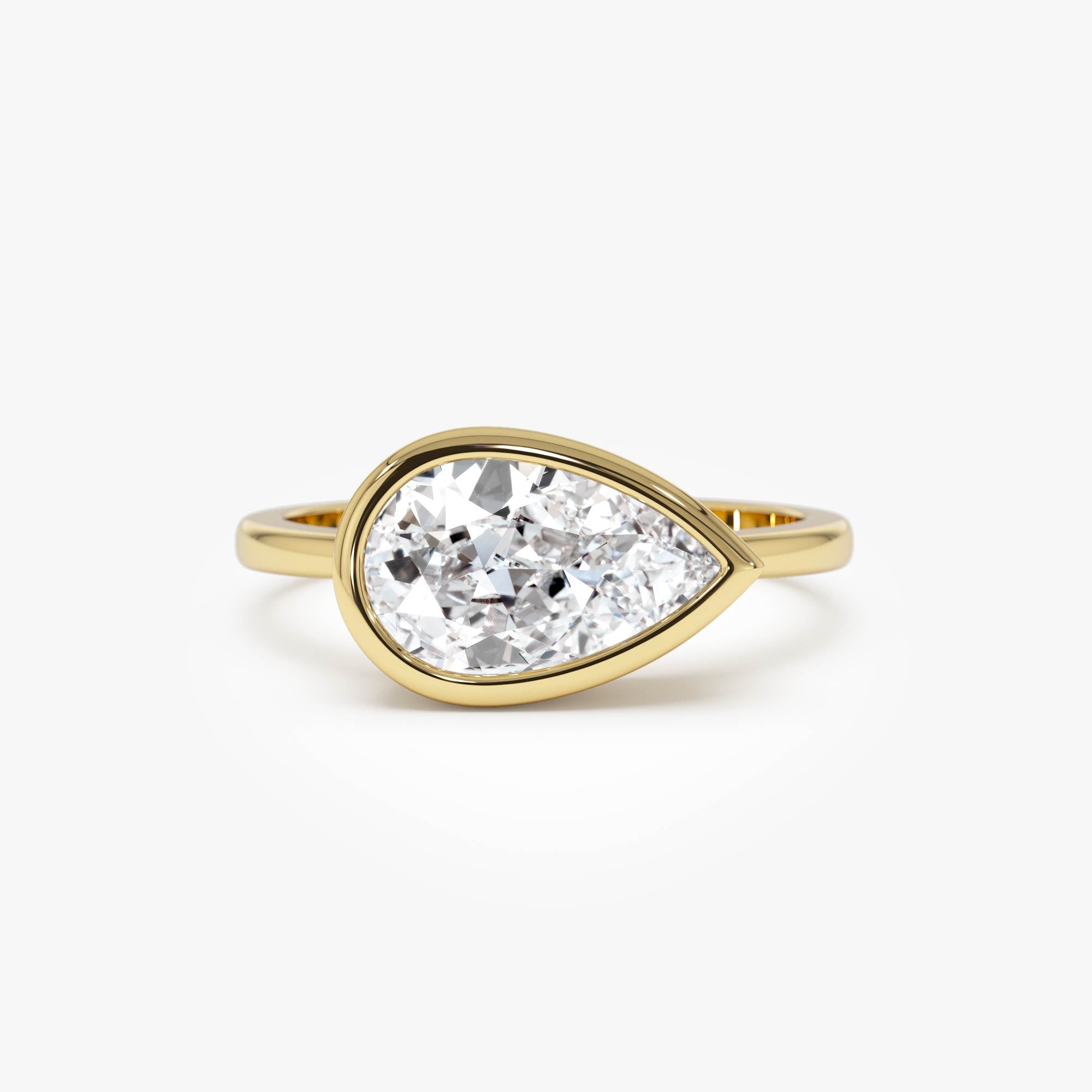 East West Pear Shaped Lab Grown Diamond Bezel Setting Engagement Ring