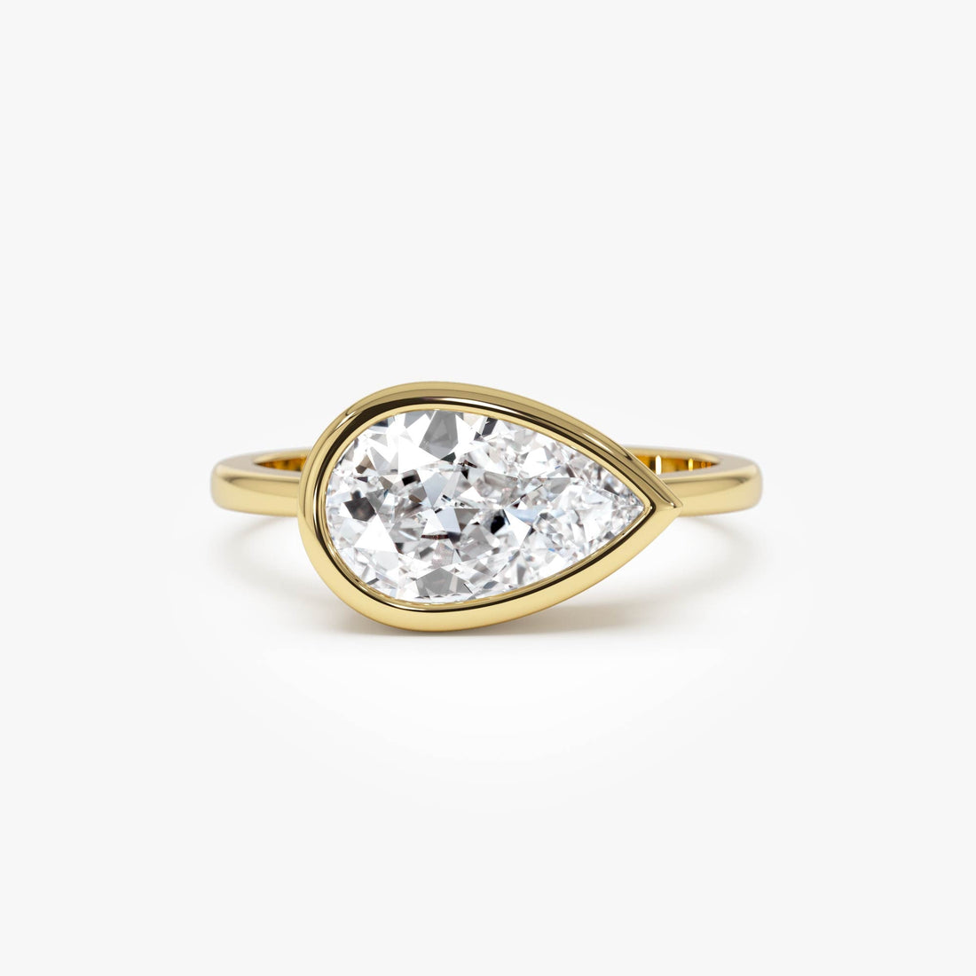 East West Pear Shaped Lab Grown Diamond Bezel Setting Engagement Ring