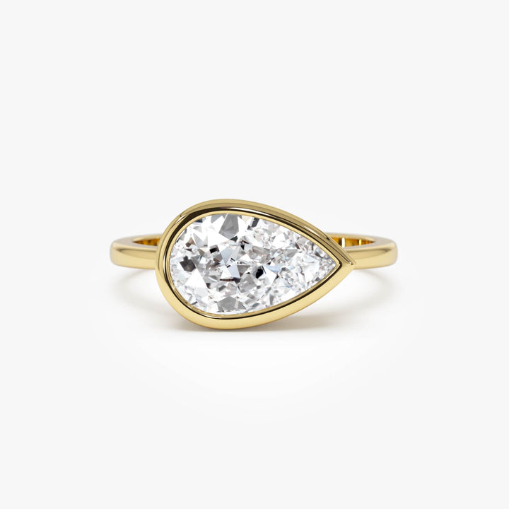 East West Pear Shaped Lab Grown Diamond Bezel Setting Engagement Ring