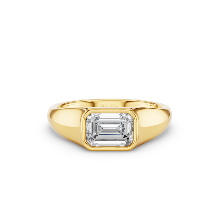 East West Set Emerald Cut Lab Grown Diamond Engagement Ring
