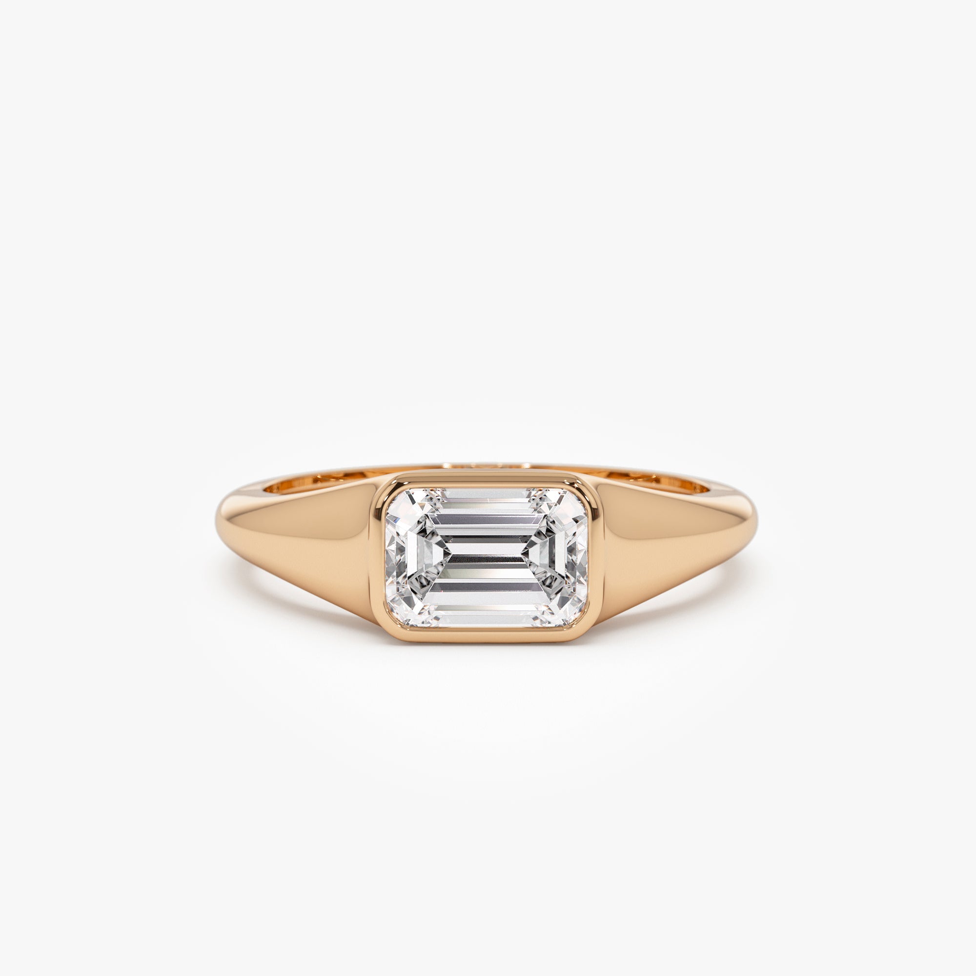 East West Set Emerald Cut Lab Grown Diamond Engagement Ring