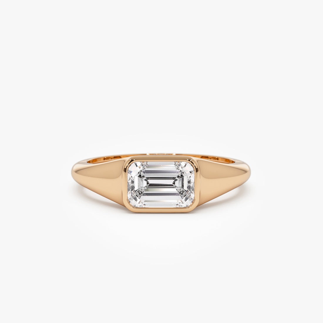 East West Set Emerald Cut Lab Grown Diamond Engagement Ring