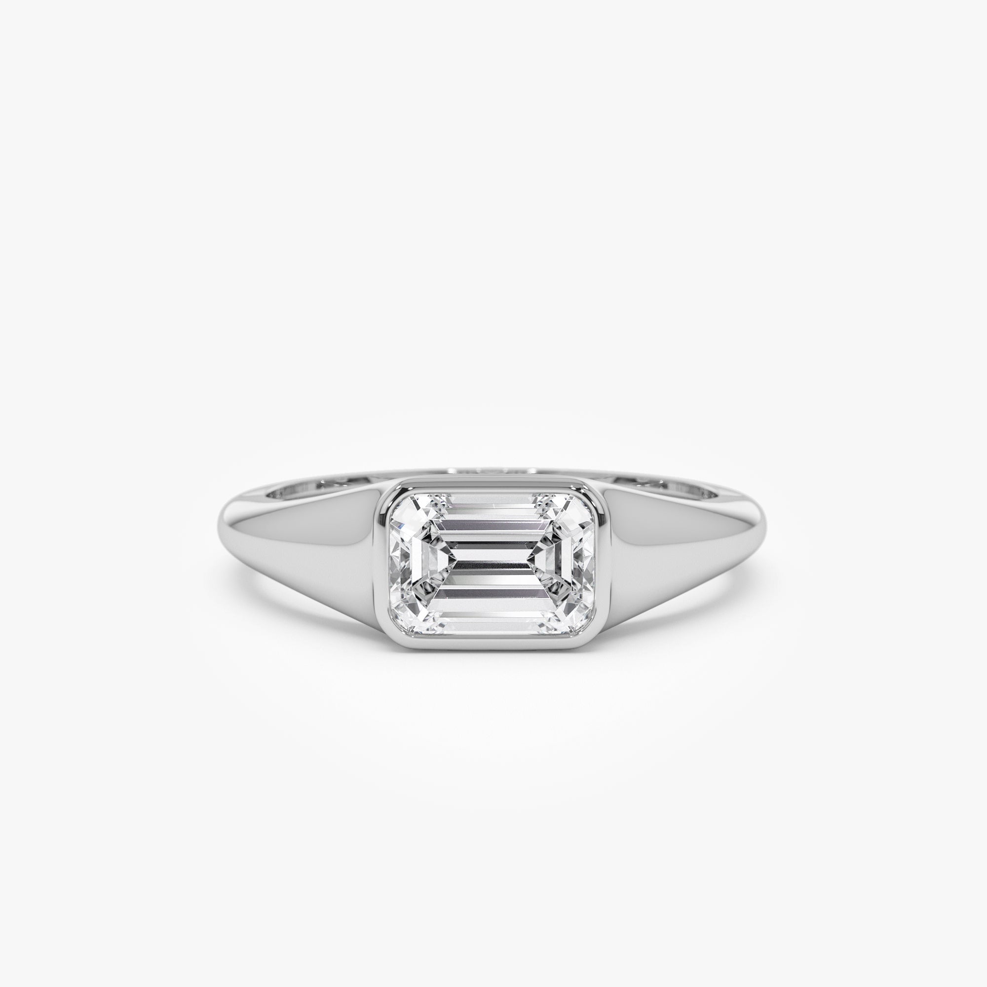 East West Set Emerald Cut Lab Grown Diamond Engagement Ring