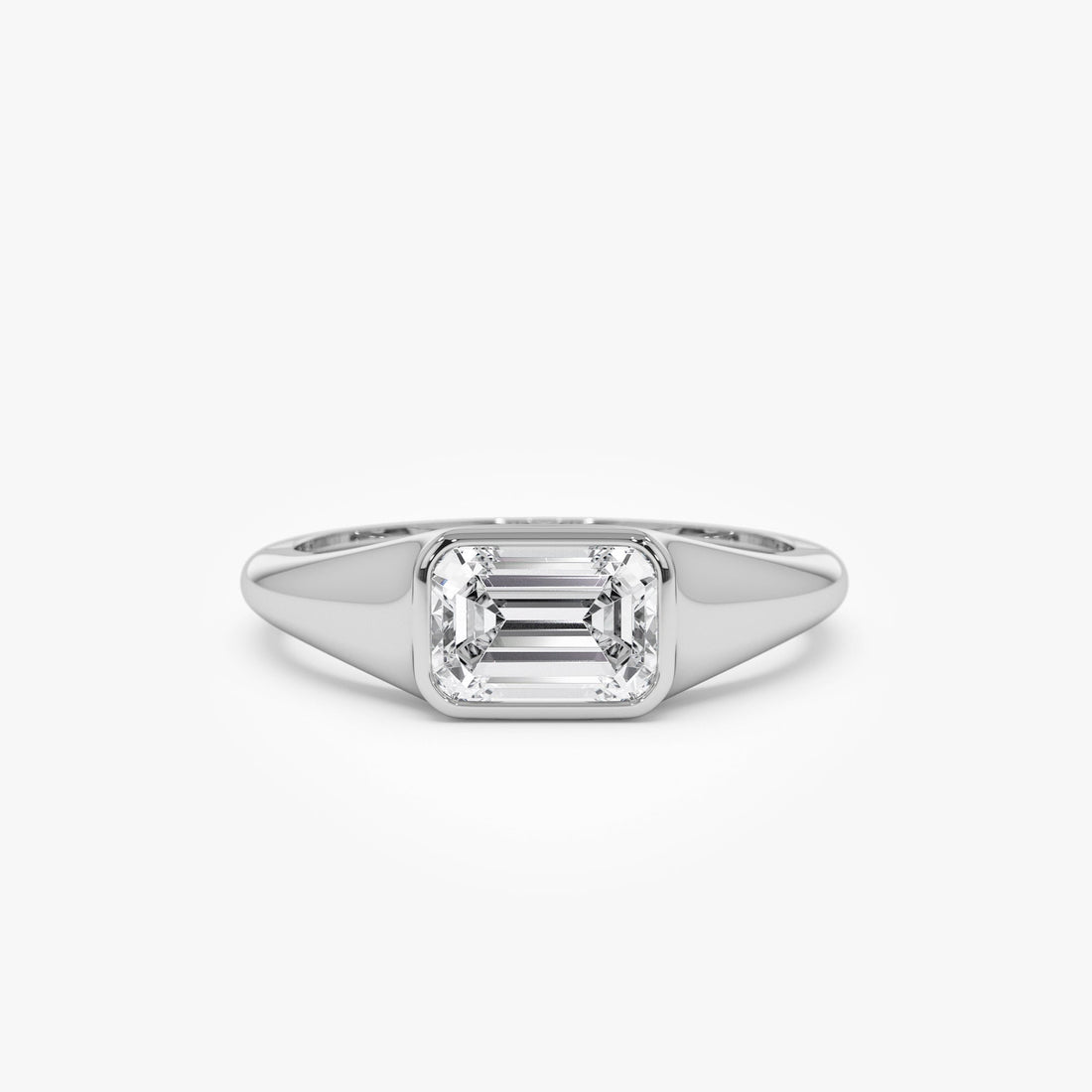 East West Set Emerald Cut Lab Grown Diamond Engagement Ring