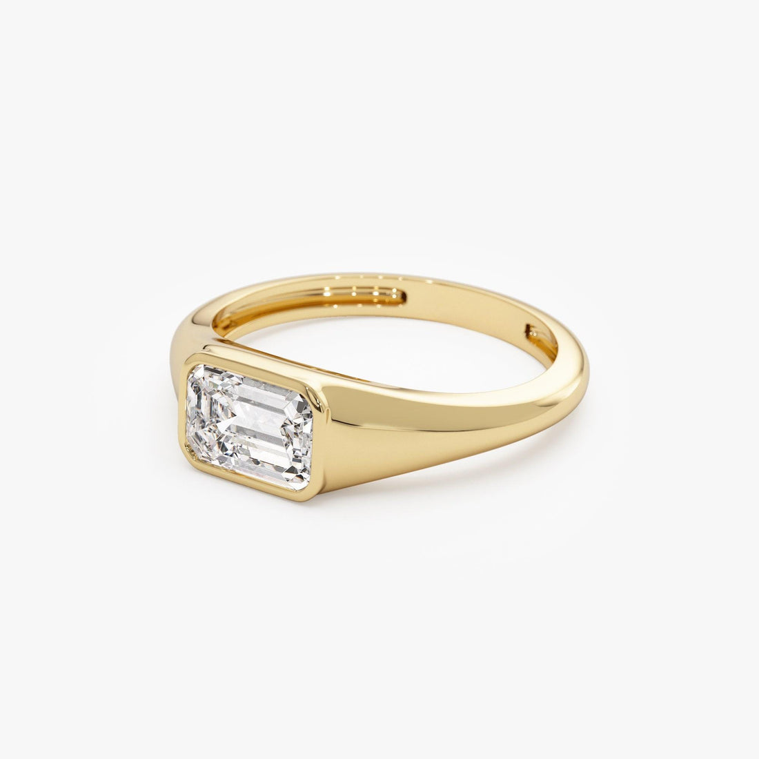 East West Set Emerald Cut Lab Grown Diamond Engagement Ring