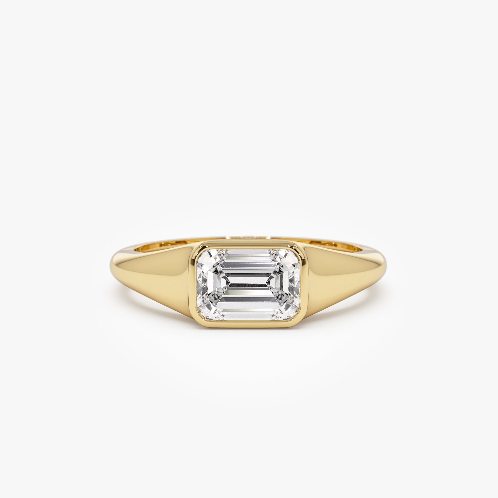 East West Set Emerald Cut Lab Grown Diamond Engagement Ring