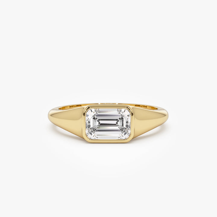 East West Set Emerald Cut Lab Grown Diamond Engagement Ring