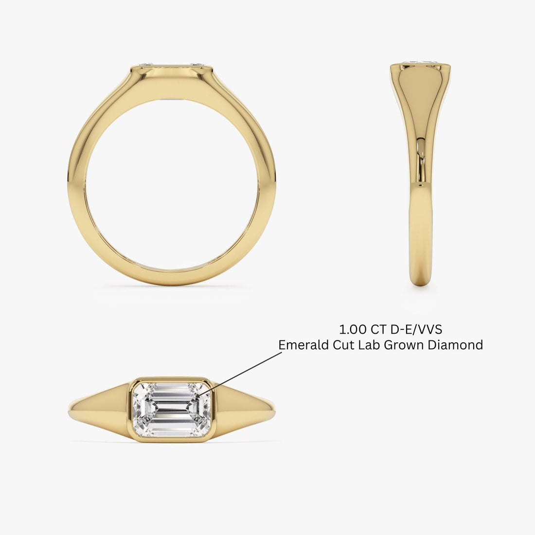 East West Set Emerald Cut Lab Grown Diamond Engagement Ring