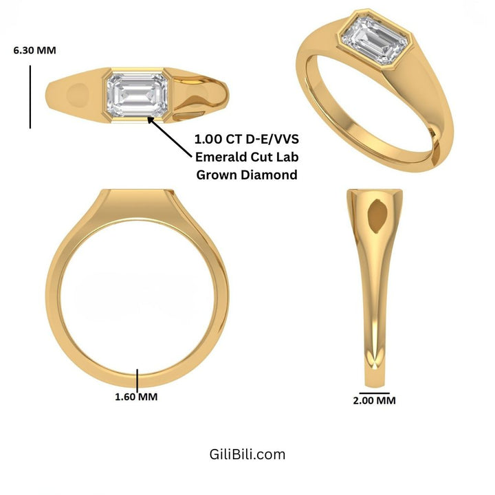 East West Set Emerald Cut Lab Grown Diamond Engagement Ring