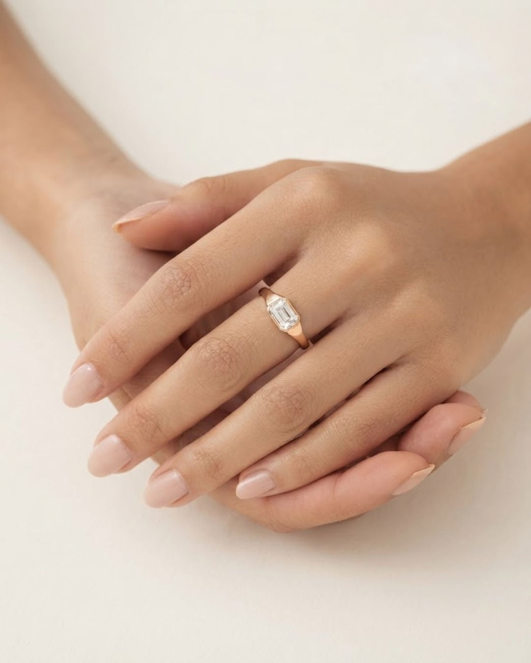 East West Set Emerald Cut Lab Grown Diamond Engagement Ring