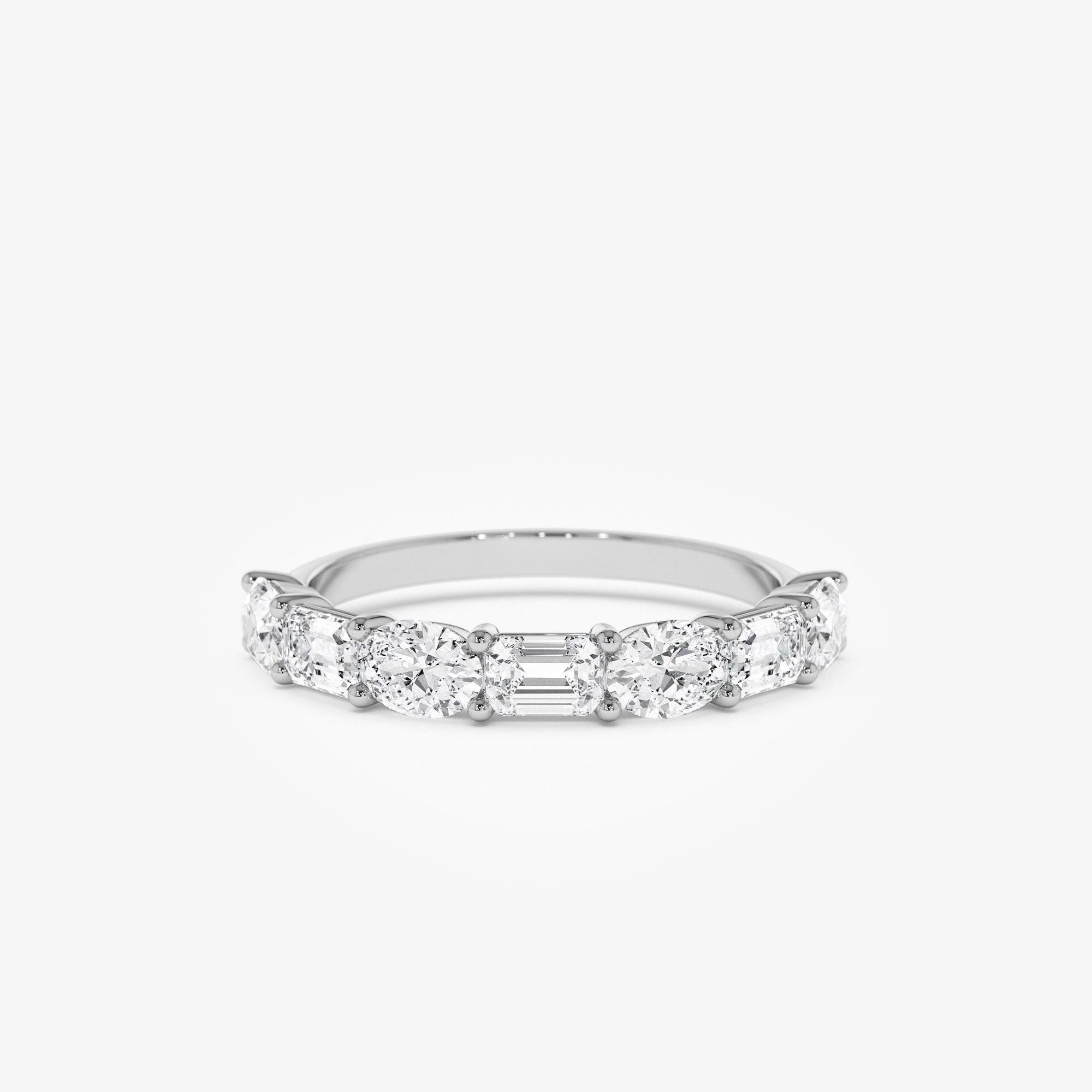 East West Set Oval Emerald Cut Diamond Eternity Wedding Band