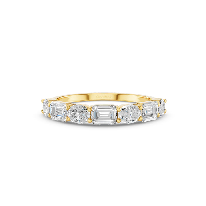 East West Set Oval Emerald Cut Diamond Eternity Wedding Band