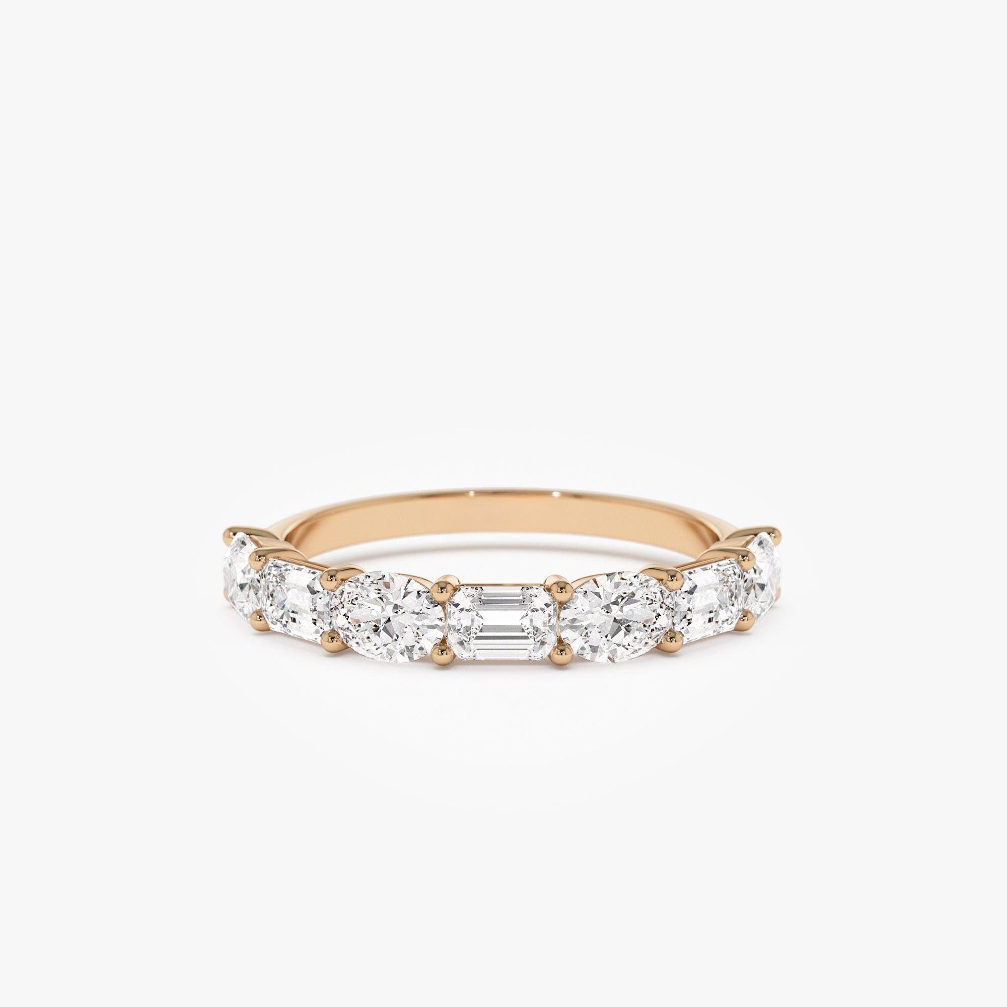 East West Set Oval Emerald Cut Diamond Eternity Wedding Band