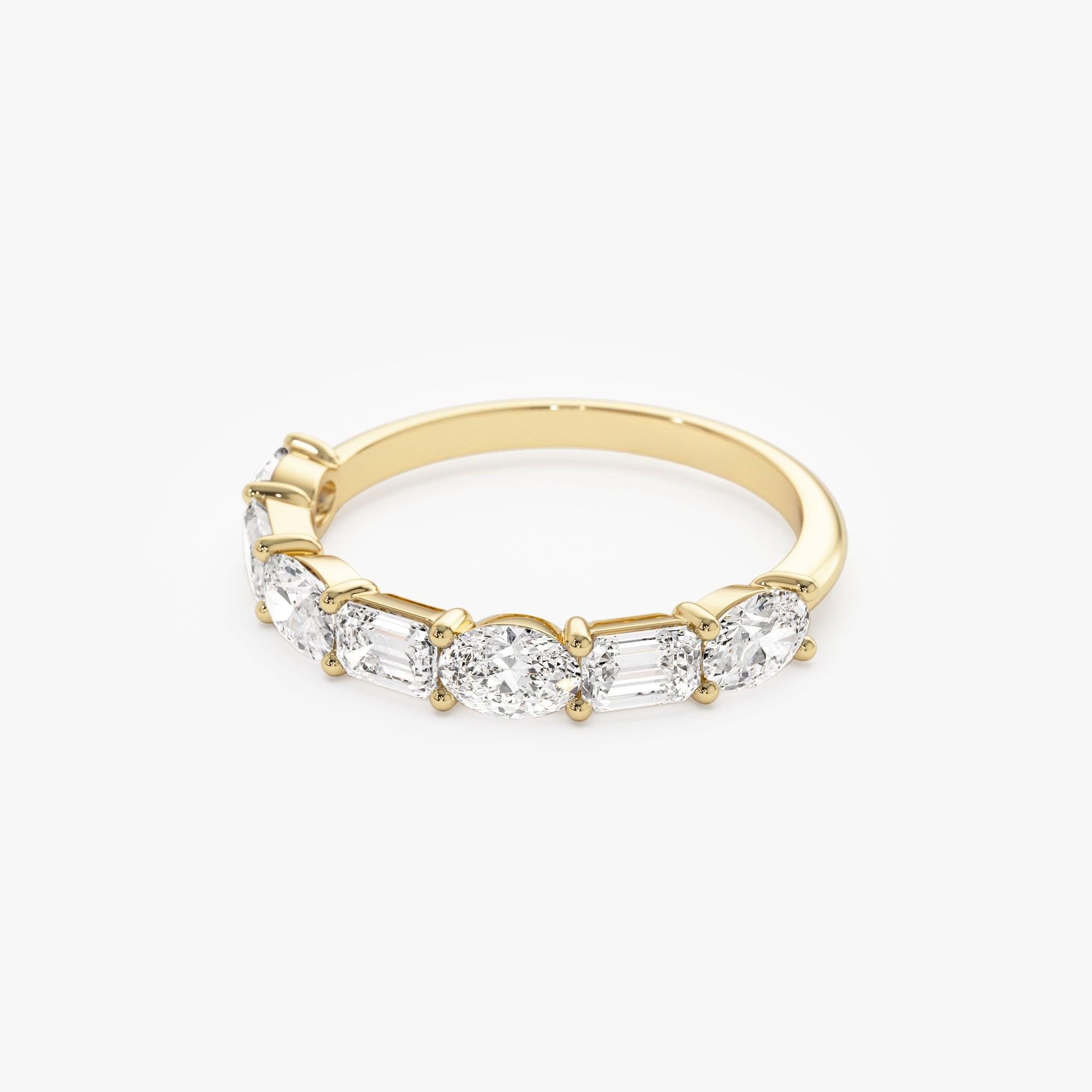 East West Set Oval Emerald Cut Diamond Eternity Wedding Band
