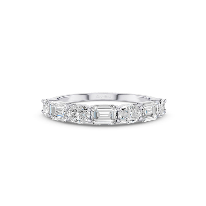 East West Set Oval Emerald Cut Diamond Eternity Wedding Band