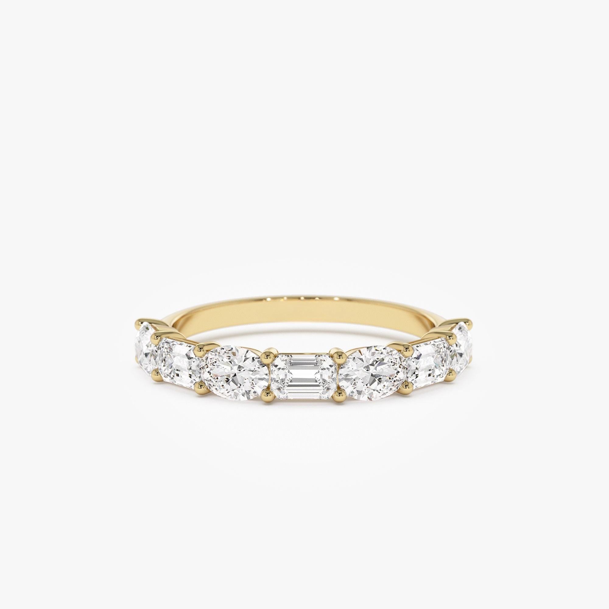 East West Set Oval Emerald Cut Diamond Eternity Wedding Band