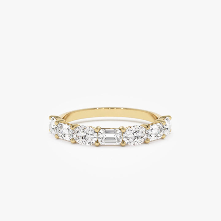 East West Set Oval Emerald Cut Diamond Eternity Wedding Band