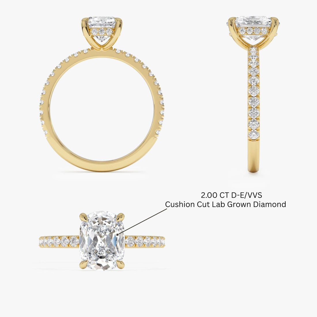 Elogated Cushion Cut Diamond Pavé Set WIth Hidden Halo Ring