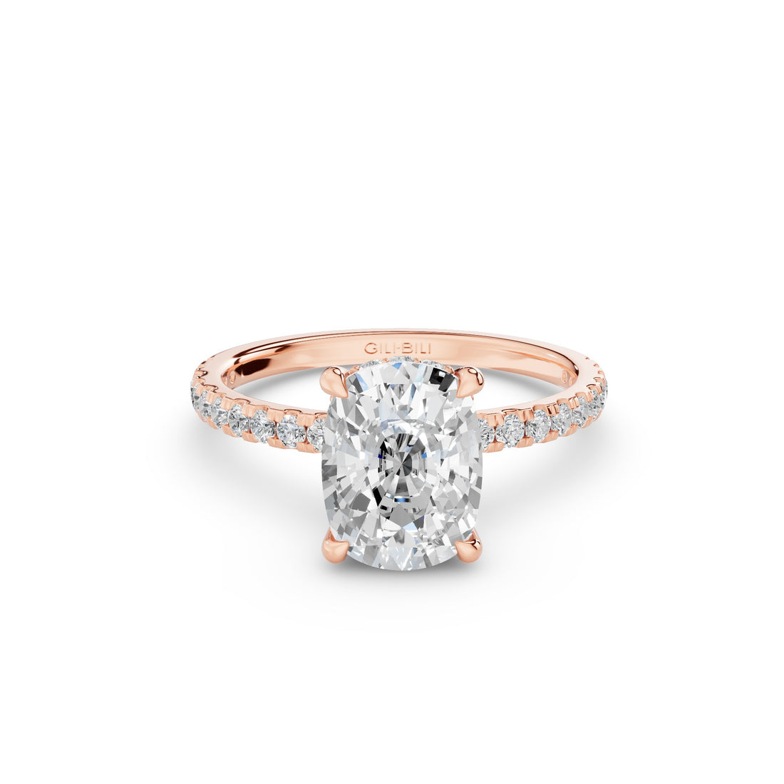 Elogated Cushion Cut Diamond Pavé Set WIth Hidden Halo Ring