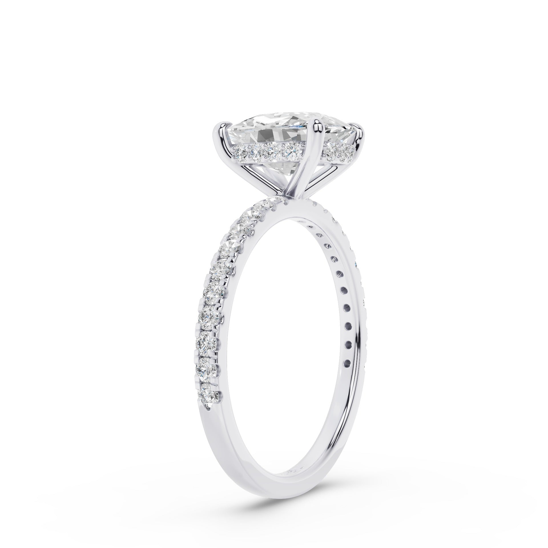 Elogated Cushion Cut Diamond Pavé Set WIth Hidden Halo Ring