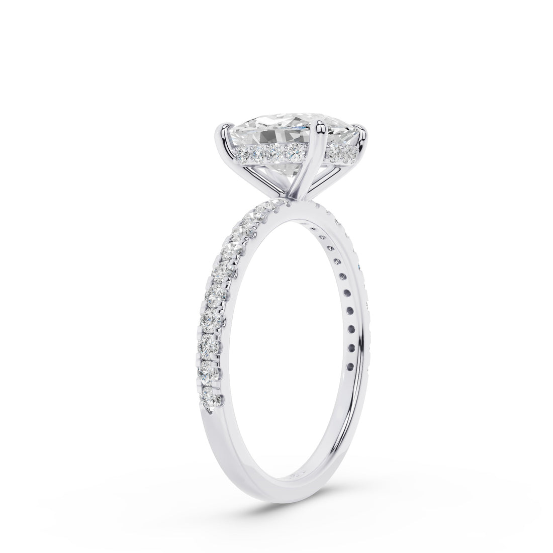 Elogated Cushion Cut Diamond Pavé Set WIth Hidden Halo Ring