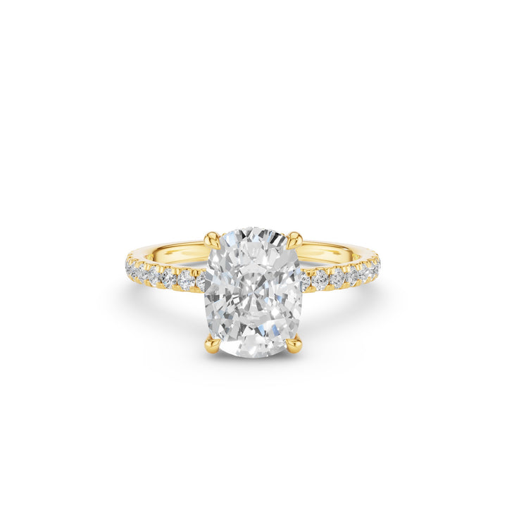 Elogated Cushion Cut Diamond Pavé Set WIth Hidden Halo Ring