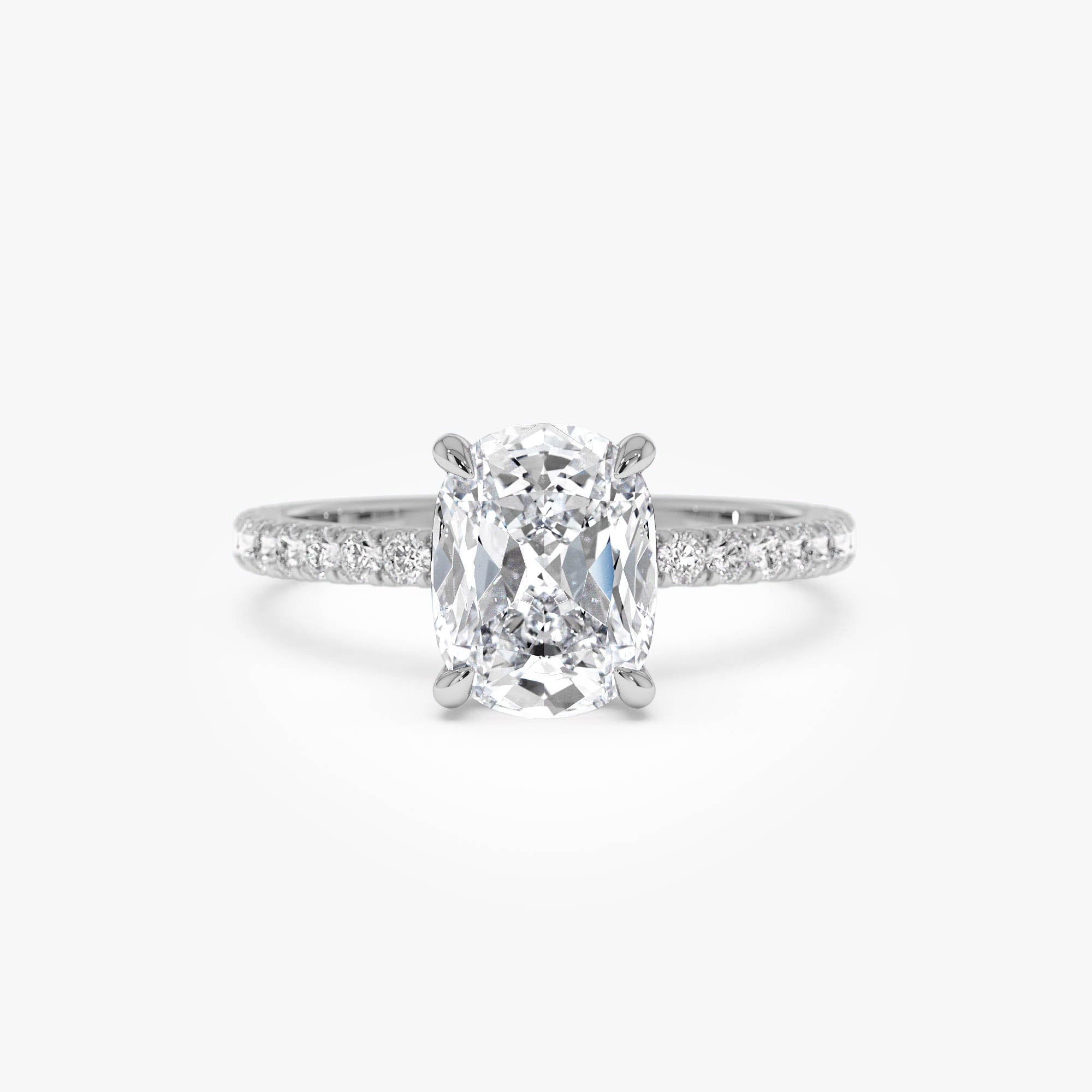 Elogated Cushion Cut Diamond Pavé Set WIth Hidden Halo Ring