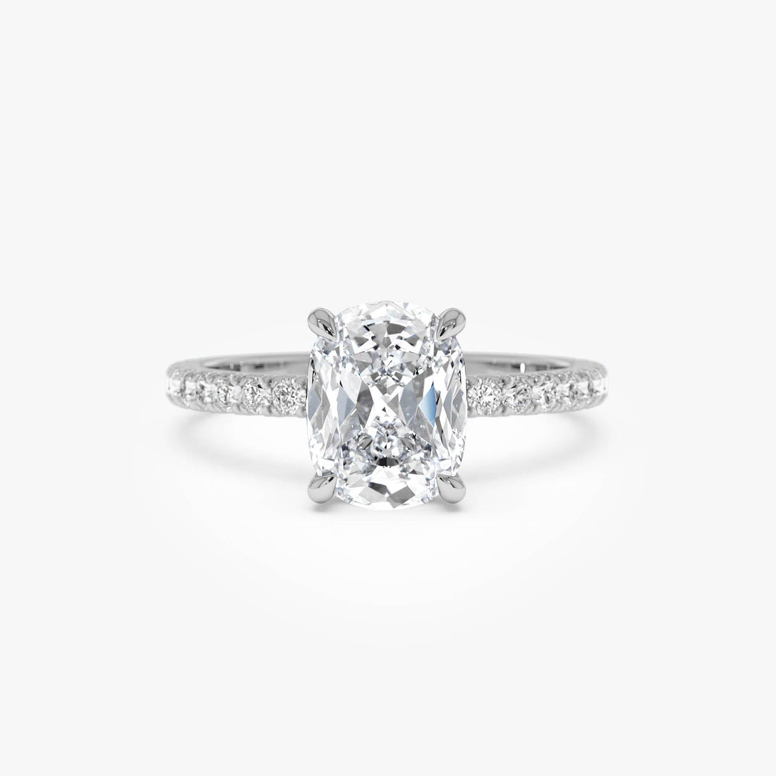 Elogated Cushion Cut Diamond Pavé Set WIth Hidden Halo Ring