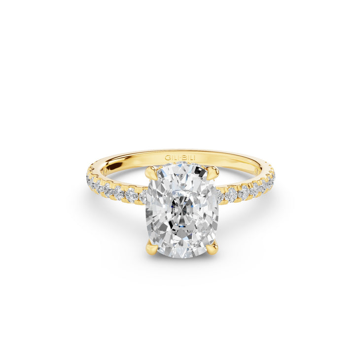Elogated Cushion Cut Diamond Pavé Set WIth Hidden Halo Ring