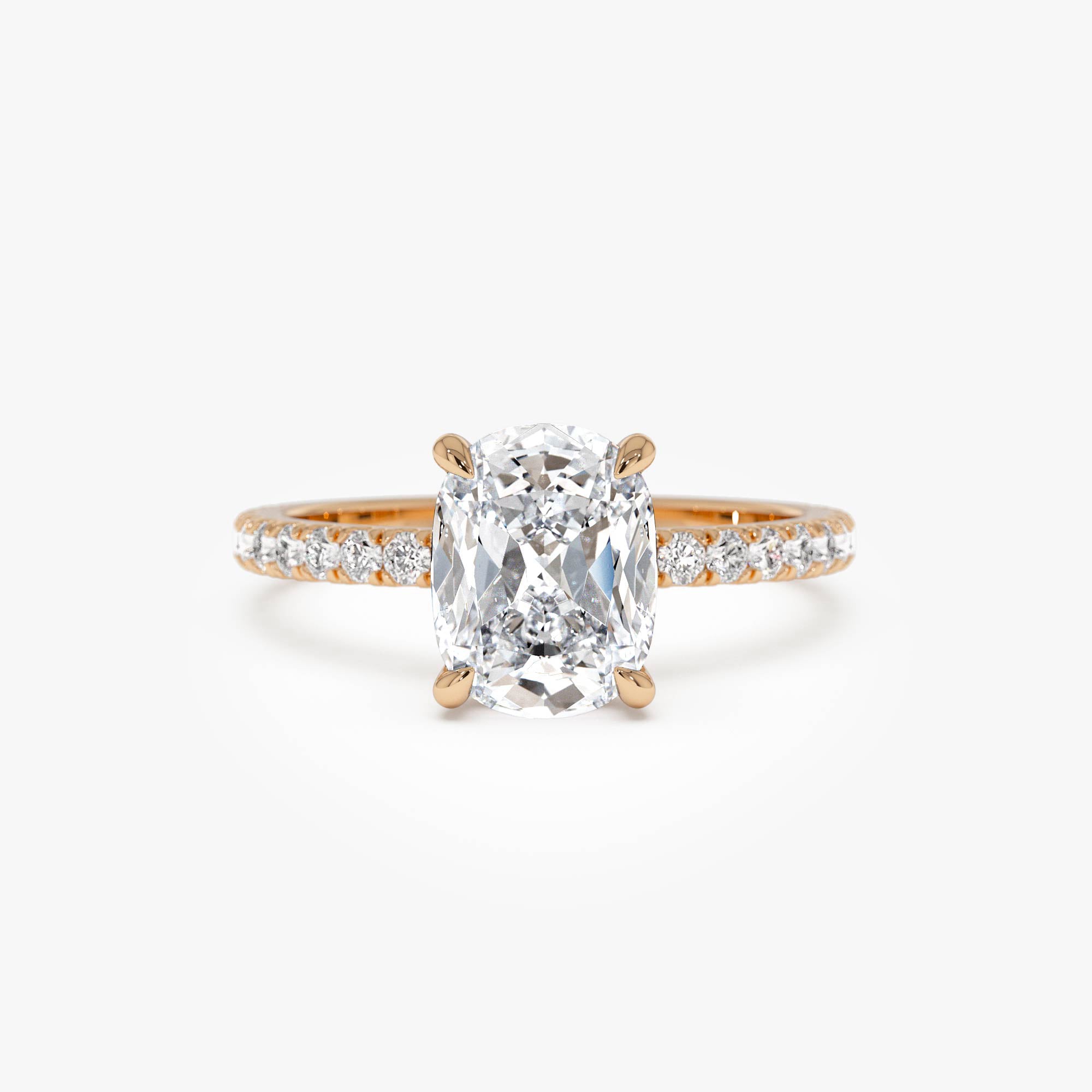 Elogated Cushion Cut Diamond Pavé Set WIth Hidden Halo Ring