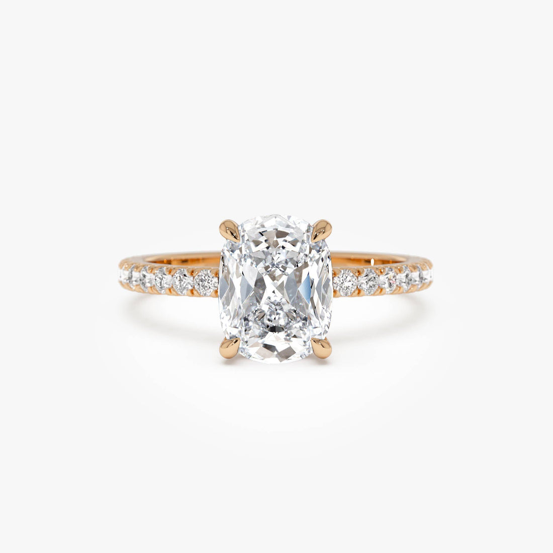 Elogated Cushion Cut Diamond Pavé Set WIth Hidden Halo Ring