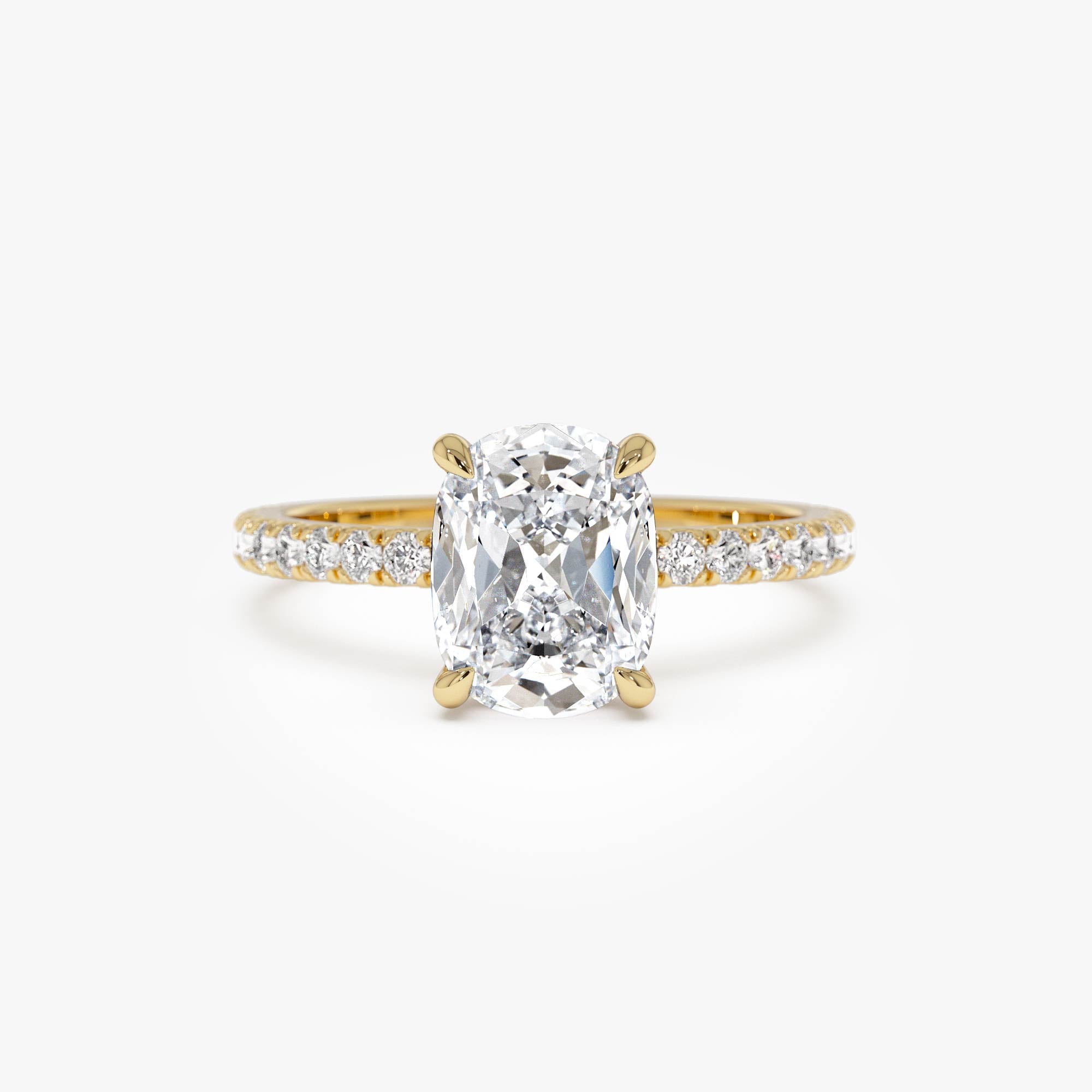 Elogated Cushion Cut Diamond Pavé Set WIth Hidden Halo Ring