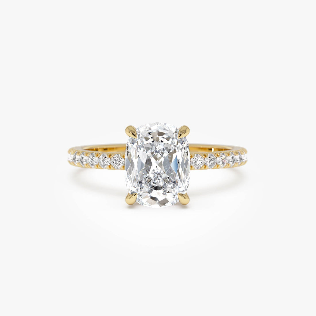 Elogated Cushion Cut Diamond Pavé Set WIth Hidden Halo Ring