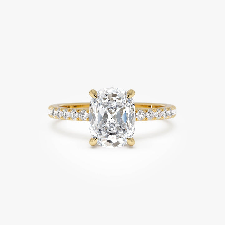Elogated Cushion Cut Diamond Pavé Set WIth Hidden Halo Ring