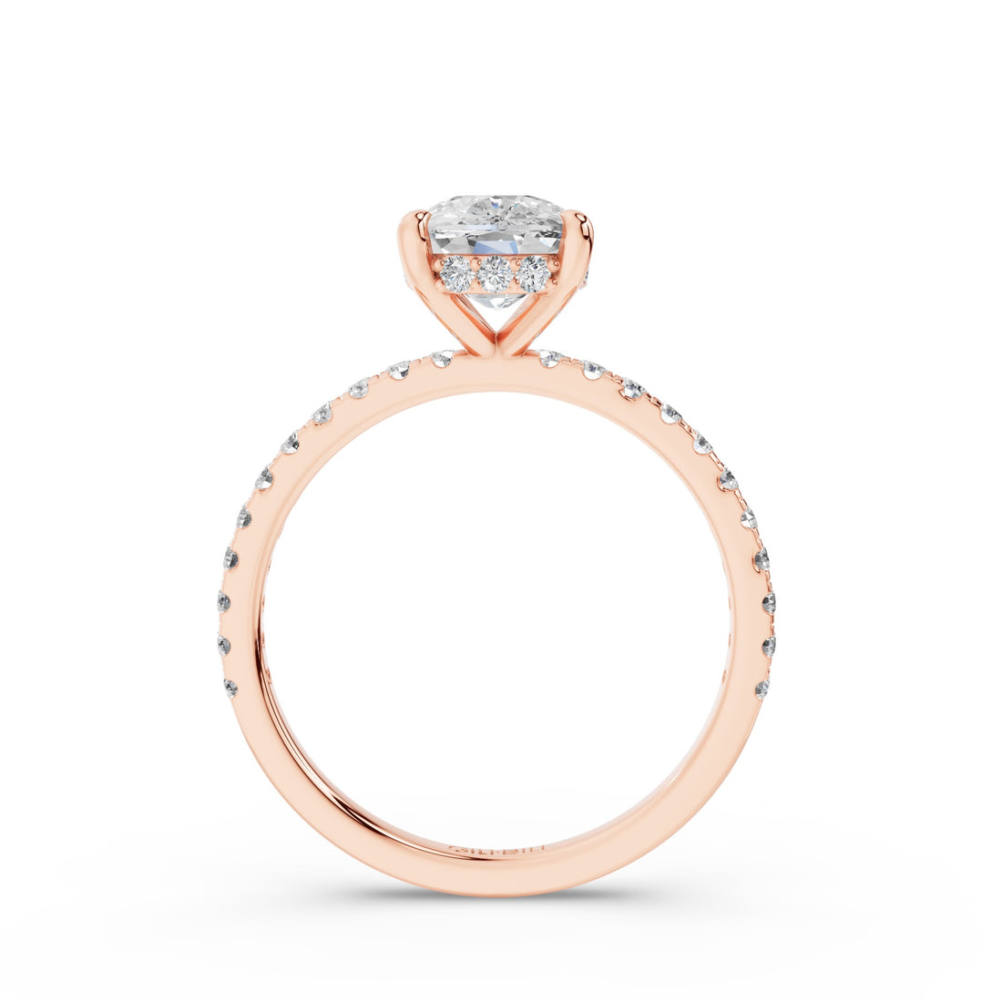Elogated Cushion Cut Diamond Pavé Set WIth Hidden Halo Ring